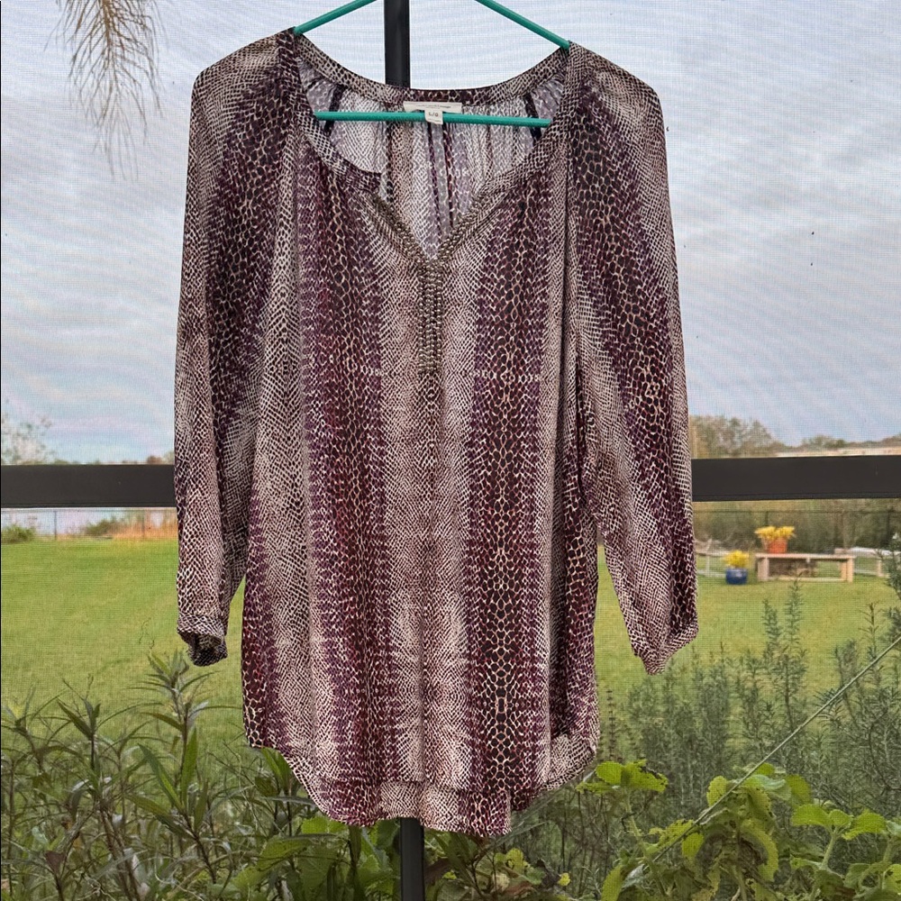 beachlunchlounge Brown and Cream animal print Pattern long sleeve Tunic